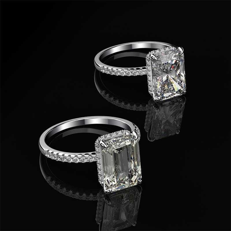 Real 925 Sterling Silver Emerald Cut Created Moissanite Diamond Wedding Rings for Women Luxury Proposal Engagement Ring 201116