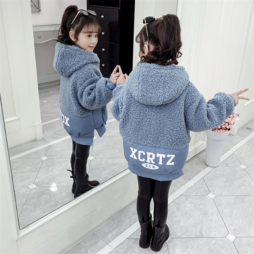 Girls Cotton-padded Jackets Autumn and Winter Children's Clothing 3-13 Years Old Fashionable Zipper Hooded Kids Clothes LJ201130