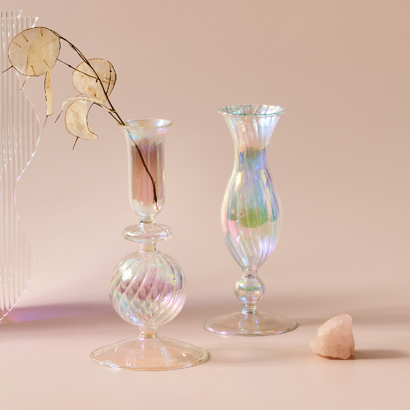 Iridescent Candle Holders Rainbow Nordic Vase Flower Home Decoration Nordic Table Decor Christmas Gift Dining Table Decor Glass