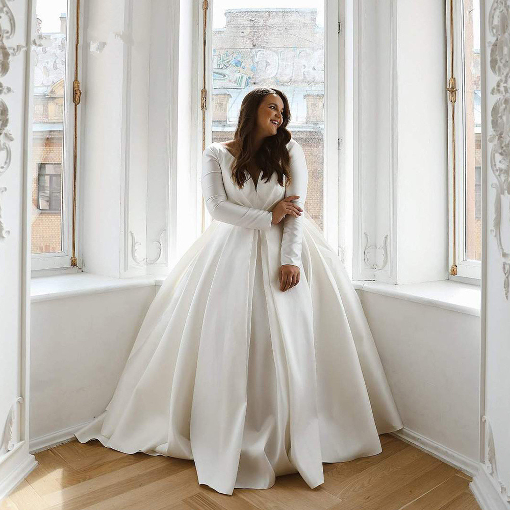 Plus Size stain Wedding Dress Long Sleeve beach wedding dresses Oversize Bridal Gown Boho robe de mariée fluffy vestidos de novia