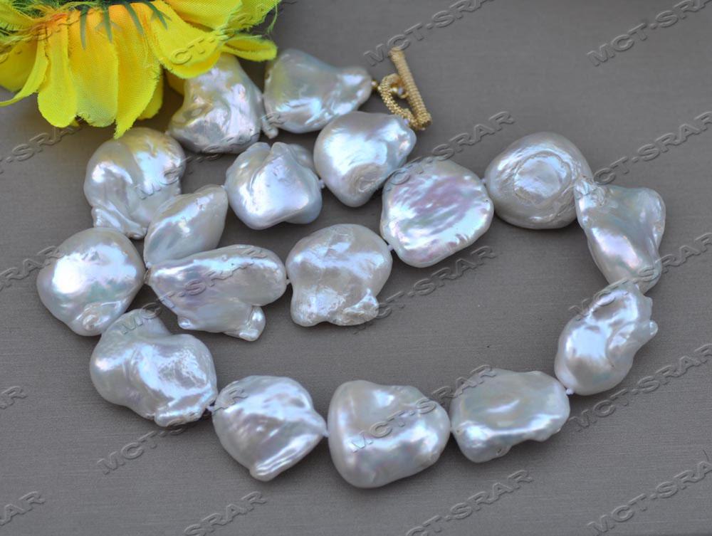 Pendant Necklaces Z11567 Huge 17quot 25mm White Baroque Keshi Reborn Pearl Necklace Elle22