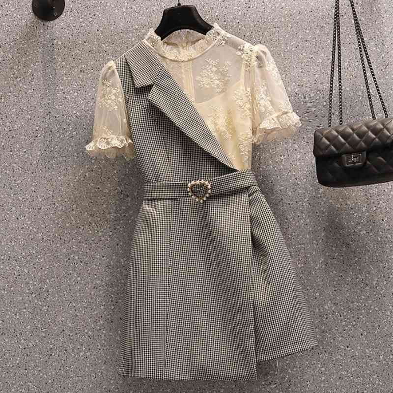 Elegant Women Summer Office OL Party Dress Sweet Lace Splicing Plaid High Waist Slim Mini Vestidos 210526, Photo color
Elegant Women Summer Office OL Party Dress Sweet Lace Splicing Plaid High Waist Slim Mini Vestidos 210526, Photo color