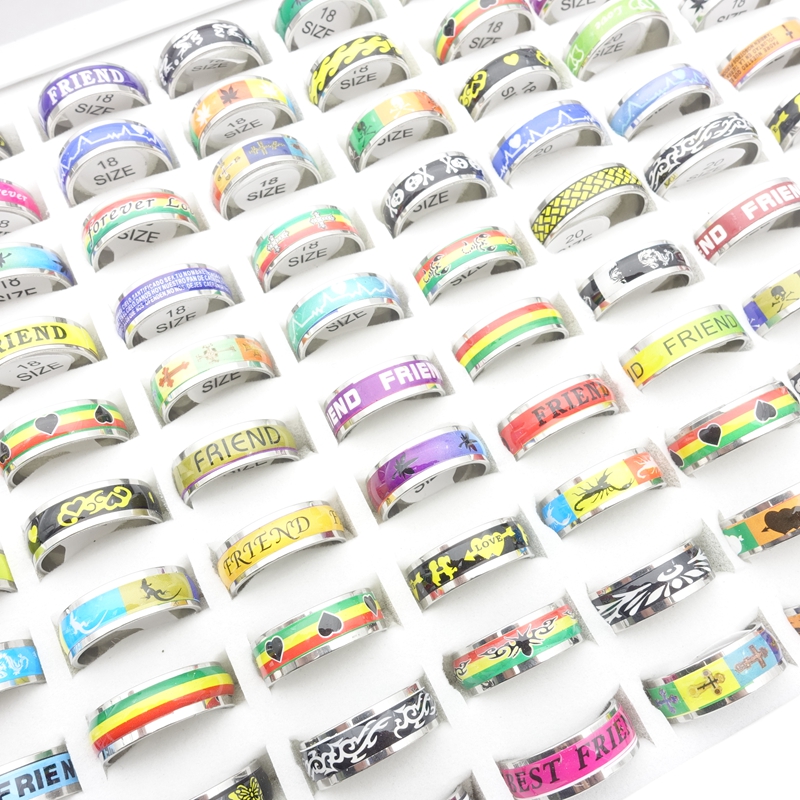 Whole 100pcsLot Band Rings Stainless Steel Luminous Fashion Jewelry For Men Women Sticker Glow in the Dark Party Gift Mix Pat