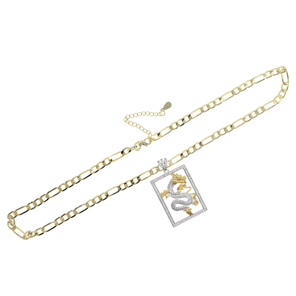 New Iced Out Bling CZ Two Tone Silver Color Dragon Pendant Necklace Cuban Link Chain Dragon Charm Choker Hip hop Women Jewelry