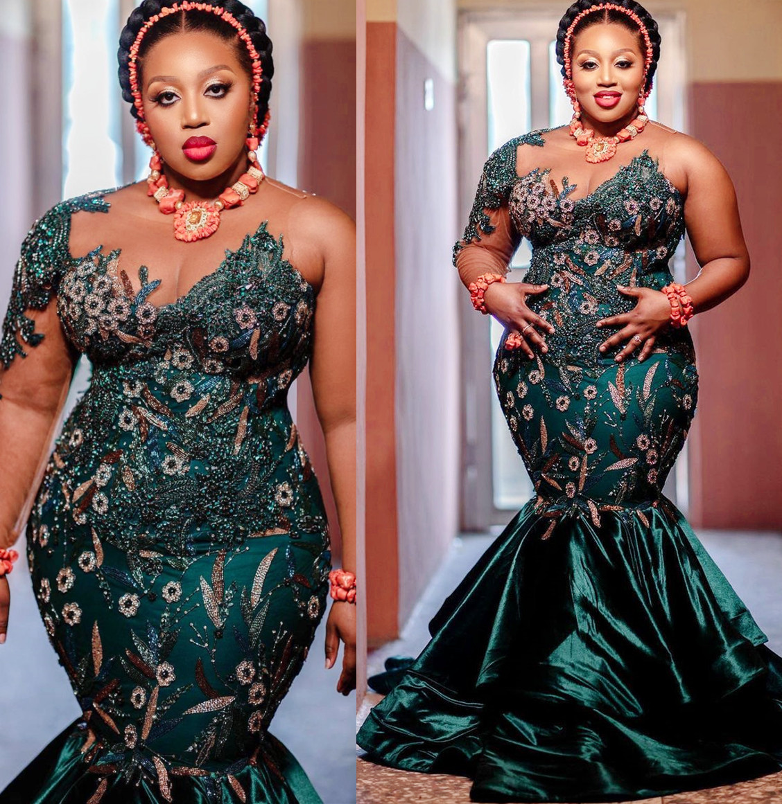 2022 Plus Size Arabic Aso Ebi Dark Green Mermaid Prom Dresses Beaded Crystals Evening Formal Party Second Reception Birthday Engagement Gowns Dress ZJ