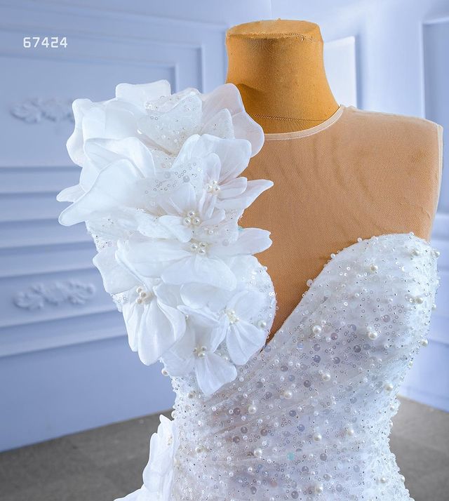 Mermaid Wedding Dress sheer neck lace-up corset Crystal Long Sequined Beaded Bridal Gowns Flower Appliqued Robe de mariee