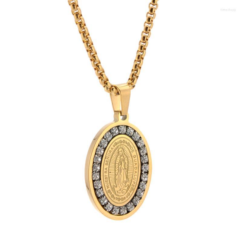 Pendant Necklaces Virgin Virgen De Guadalupe Stainless Steel For Men Women Gold Color Mary Necklace With Zircon Diamond Mexico JewelryPendan