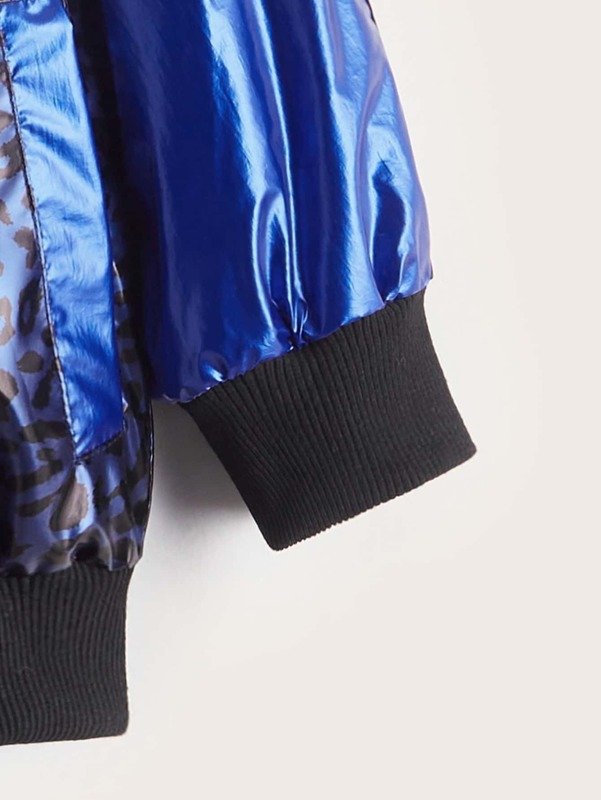 Toddler Boys Leopard Jacquard Satin Zipper Front Bomber Jacket SHE