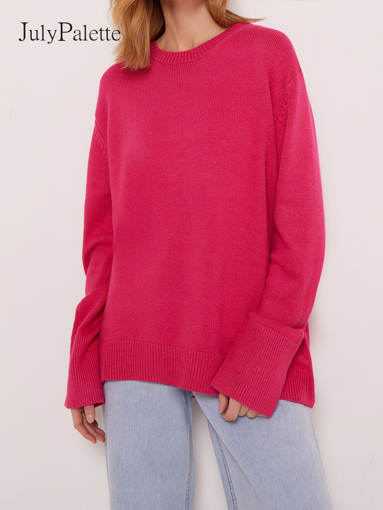 JulyPalette Autumn Winter Womens Kintted Sweaters Casual Basic Oneck Female Loose Warm Long Sleeve Knitwear Jumper 220817
