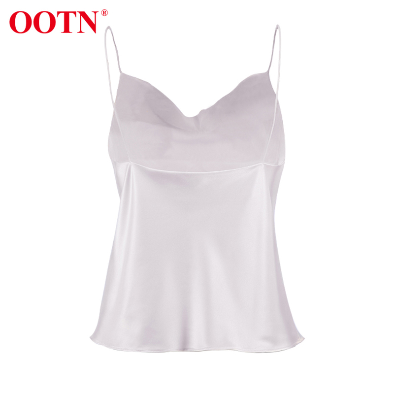 OOTN Elegant Spring Satin Black Cami Top Women Beige Silk Spaghetti Strap Camis Ladies Solid Draped Sleeveless Summer Camisole 220325