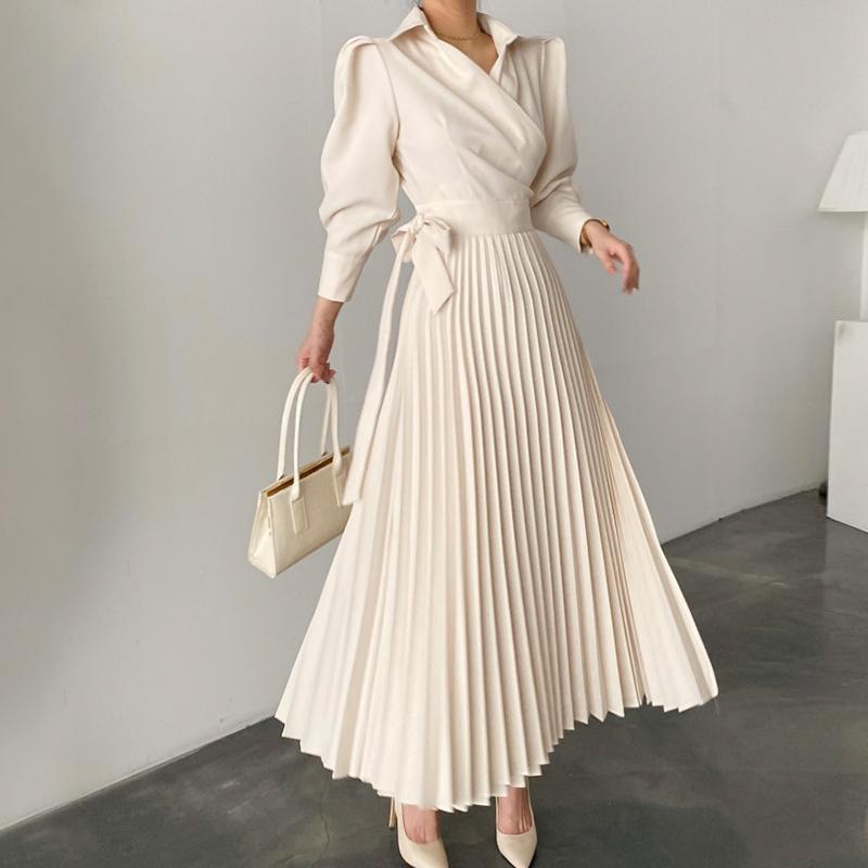 Black Maxi: Elegant High Waisted Dress, Long Sleeve Casual Dresses for Spring & Autumn Parties - A-Line Pleated Vintage Maxi Dress C260311