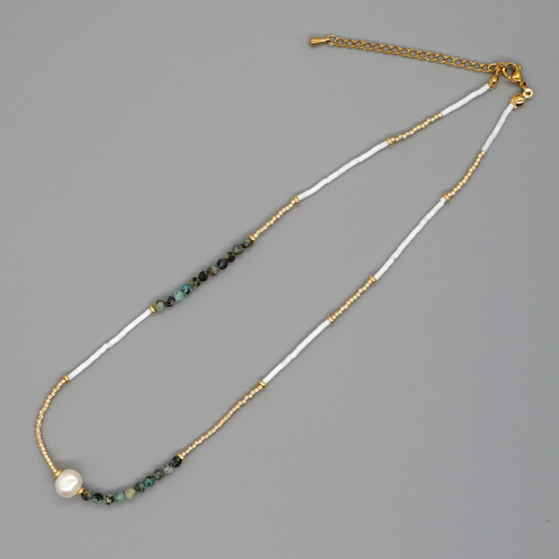 Miyuki Glass Beads White Pearl Evil Eye Pendant Necklace Summer Jewelry