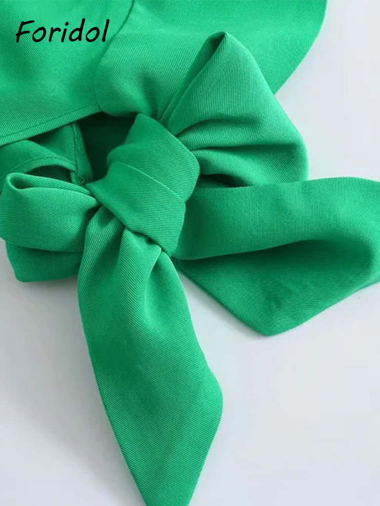 Foridol Lace Up One Shoulder Ruched Green Party Dress Batwing Sleeve Short Elegant Clubwear Dress Vestidos De Fiesta Summer Robe 220511