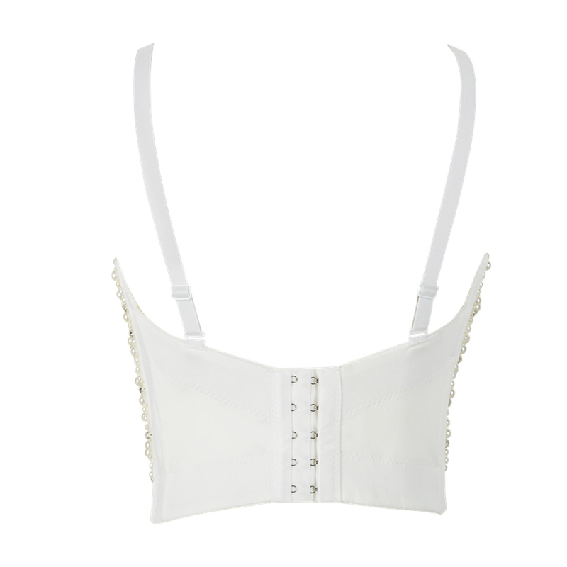Women Corset with s Pearl Bustier Crop Top Bra Club Party Glitter Cropped Female Clothing 220316