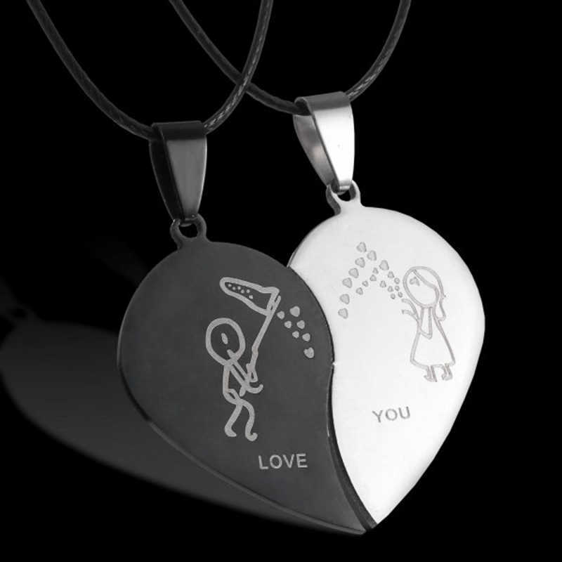 PCS/Set 2 Trend Moon Heart Necklace For Couple Stainless Steel Family Friend Women Chain Choker Jewelry Gifts