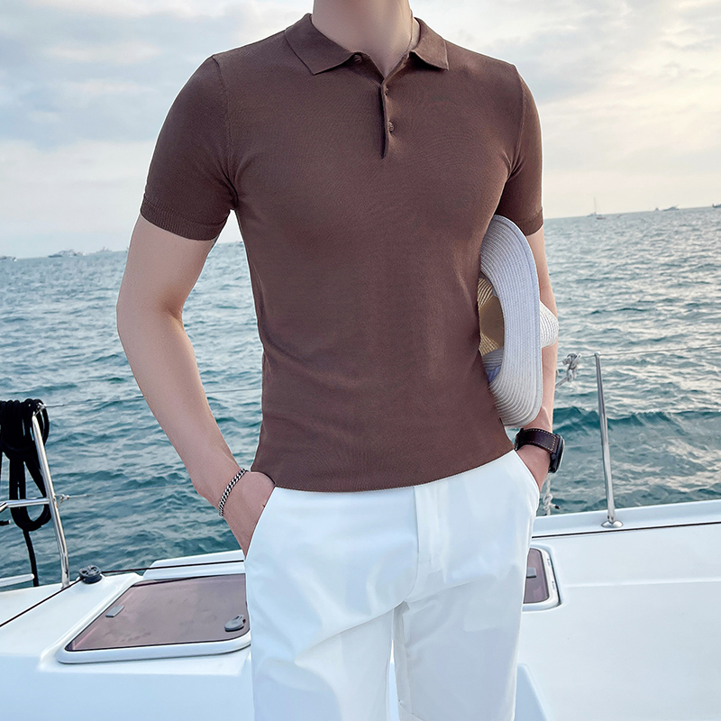 12Colors Plus Size 4XL-M Fashion Summer Short Sleeve Polo Shirts Men Clothing Ice Silk Slim Fit Casual Knit Tee Shirt Homme 220408