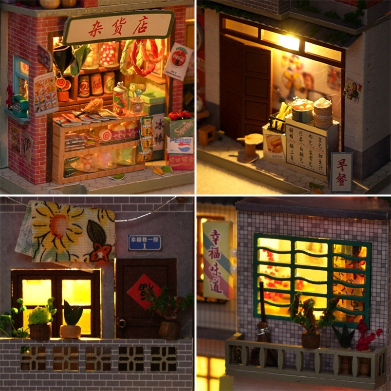 DIY Book Nook Shelf Insert Kits Miniature Dollhouse With Furniture Room Box Time Alley Bookends Japanese Store Toys Kids Gifts 220813