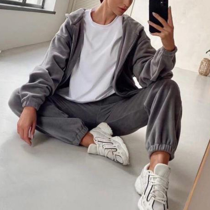 Women Autumn Winter Fashion Hooded Zipper Outerwear And Harem Pant Suit Female Casual Tracksuit Two Piece Sets 220817