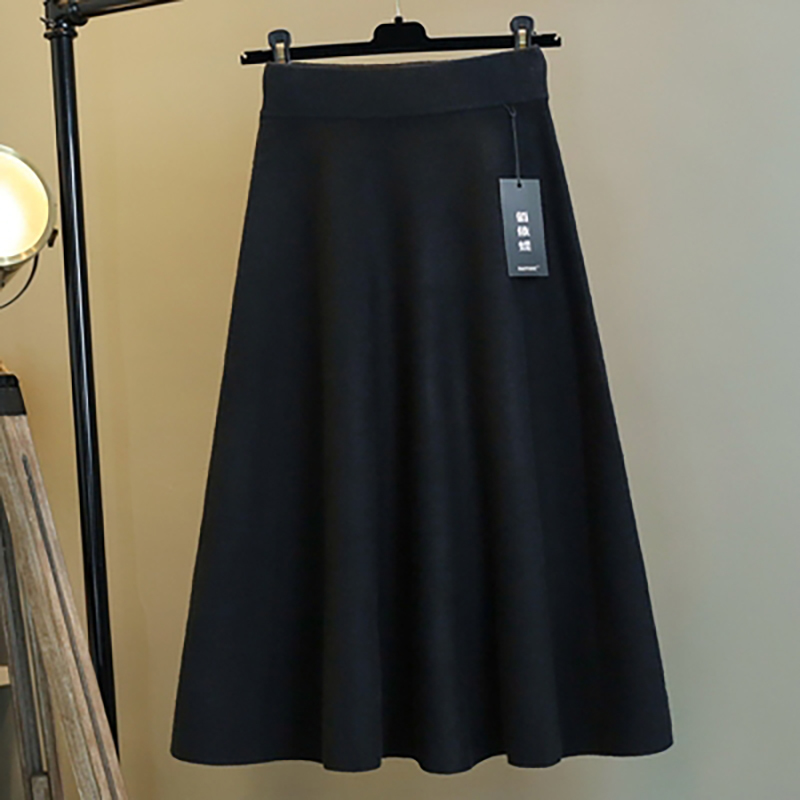 SURMIITRO Fashion Autumn Winter Knitted Midi Long Skirt Women ElegantKorean Style Mid-Length High Waist A Line Female 220317