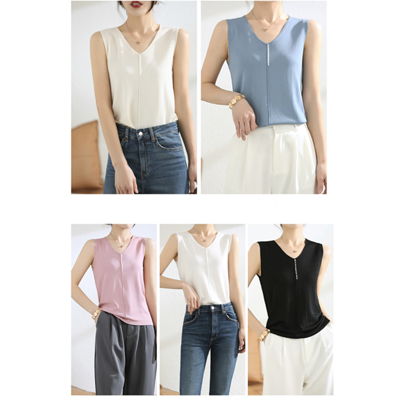 Women's Knits & Tees Designer Clothing V-neck vest made of ice silk striped loose sling more sweating, the colder it is, and the ball won't rise 40-65KG, White
Women's Knits & Tees Designer Clothing V-neck vest made of ice silk striped loose sling more sweating, the colder it is, and the ball won't rise 40-65KG, White