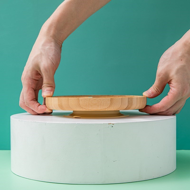 5Pcs/Set Baby Feeding Bowl Dinner Plate Bib Fork Spoon Kids Feeding Cartoon Tableware Bamboo Wood Non-slip Children's Tableware 220512