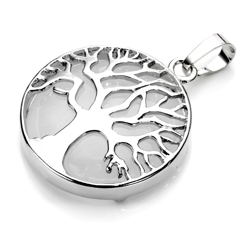 Natural stone Tree of Life Gem Necklace Chakra Reiki Healing Crystals Round Pendant Necklace Jewelry
