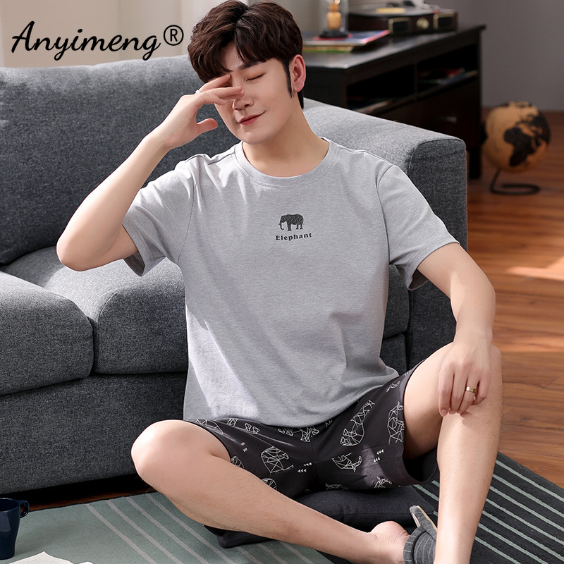 Pajamas Men Cotton Sleepwear Summer Shorts Leisure Homewear Black Color Letter Printing Pijamas Plus Size Sporty Sleep Wear 4xl 220511