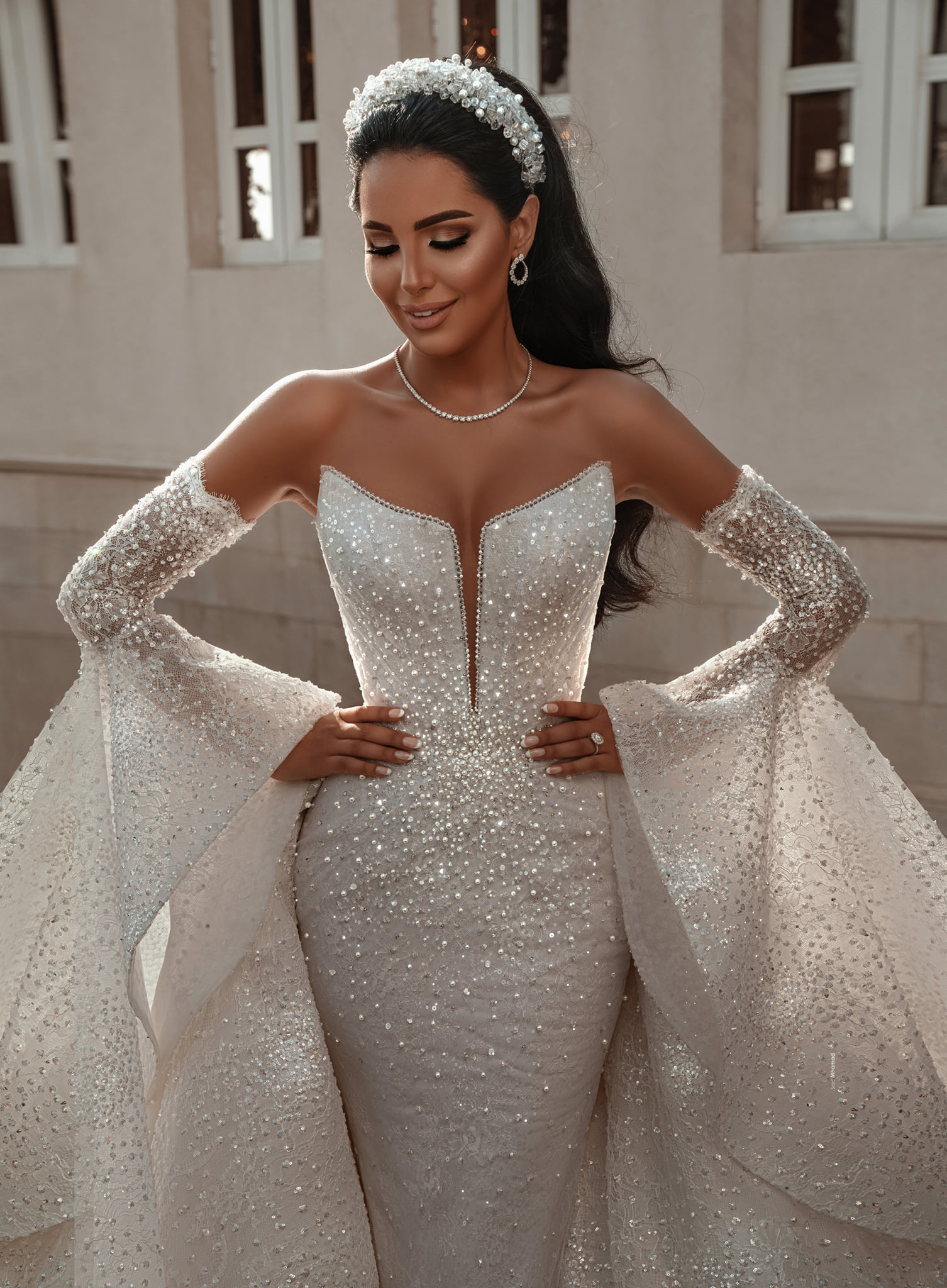 White Mermaid Wedding Long Sleeves Strapless Sexy Bateau Neck Appliques Sequins Backless Beads Lace Elegant Custom Made Bridal Dresses