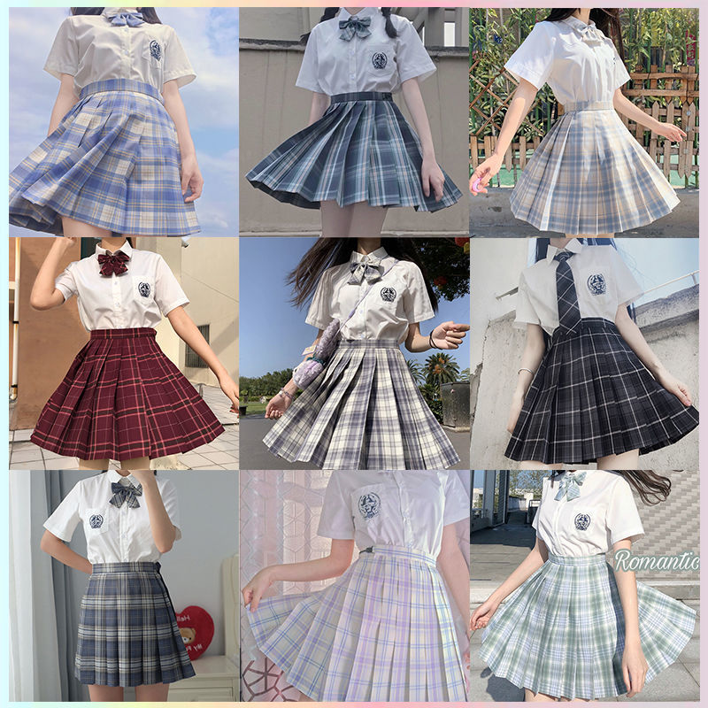 Women Pleated Skirts Japanese School Uniform High Waist Sexy Cute Mini Plaid Skirt Summer JK Students Clothes 17 Color 220322