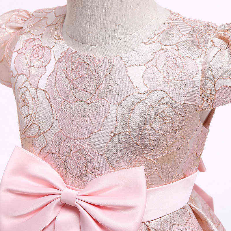 Elegent jacquard satin dress Girls Dresses for Party Custumes Flower Girls dress for Girls clothes Kids Clothing Y220510