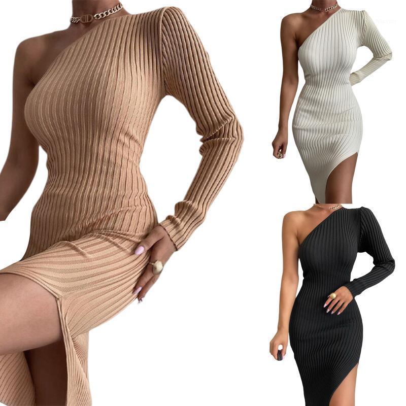 Casual Dresses 2022 Brand Women Elegant One-shoulder And Fork Design Knit Dress, Adults Ribbed Solid Color Long Sleeve Slit, Black
Casual Dresses 2022 Brand Women Elegant One-shoulder And Fork Design Knit Dress, Adults Ribbed Solid Color Long Sleeve Slit, Black