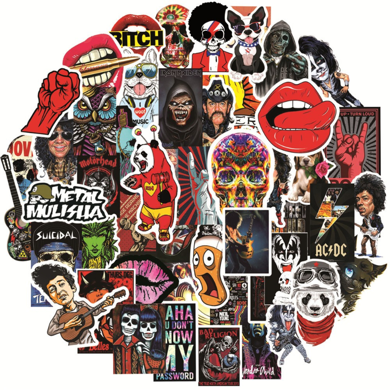 50Pcs/Lot Vintege Rock and Roll Stickers Rock Band PunkRock Hip Hop Rap graffiti Sticker for DIY Luggage Laptop Skateboard Motorcycle Bicycle Decals