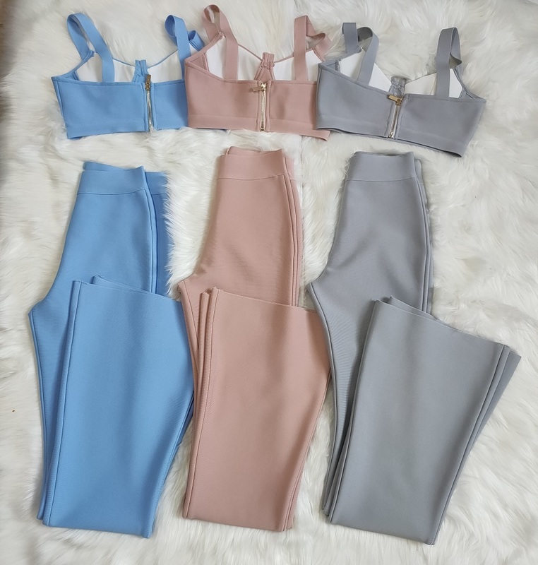 Bandage Set 2 Pieces Strap Sleeveless Bustiers And Long Bell-Bottoms Trousers Sexy Celebrity Party Sheath Vestidos Dobanmbd 220315