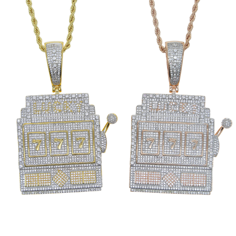 New arrived Hip Hop Letter Number Necklace Lucky 777 charm pendant plated gold silver wigh 5A FuLL Cubic Zircon paved Men Women punk Jewelry Drop Ship