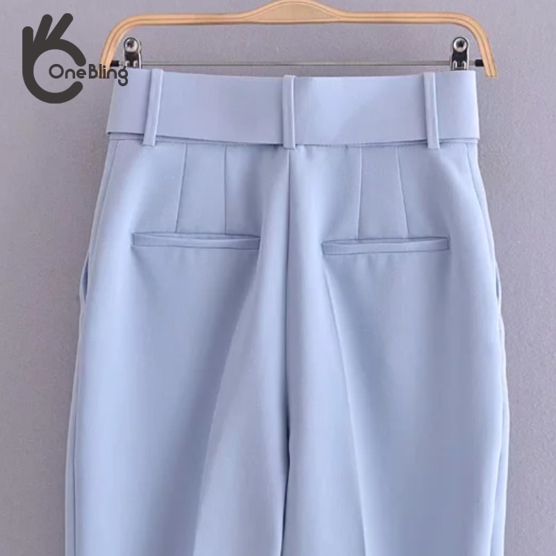 OneBling Women Suit Pants Traf Office Lady Straight Elegant Career Casual Female Ankle Trousers Chic Blazer With Belt 220325