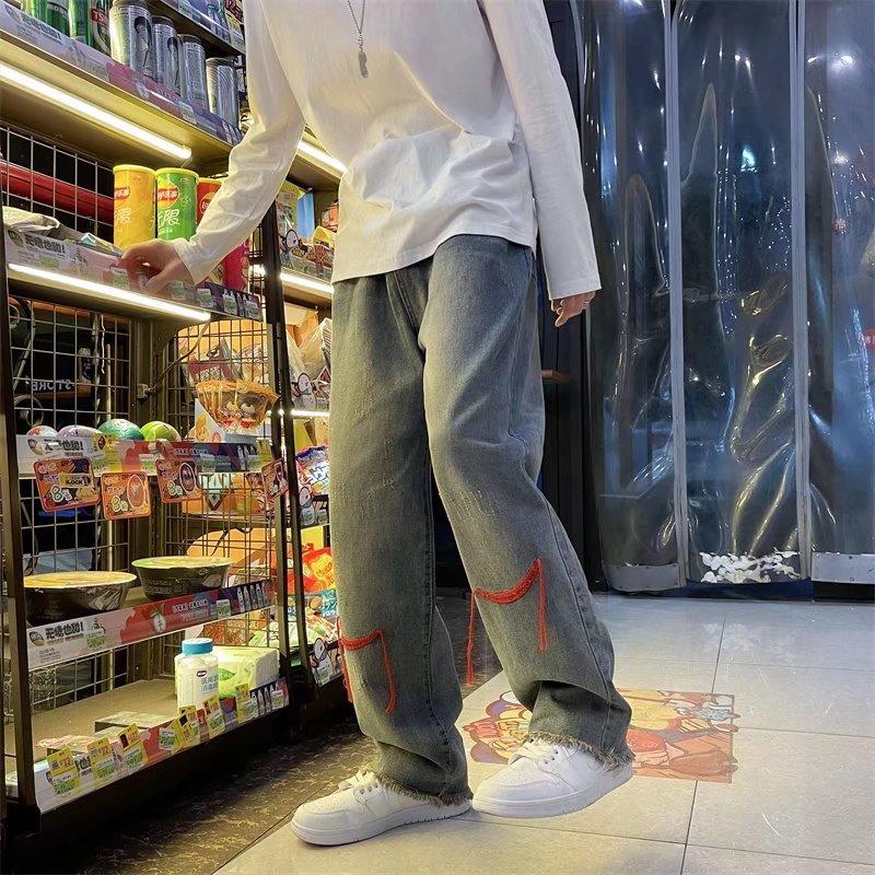 Men' Jeans Vibe Style Pants High Street Ins Trendy Old Embroidered Edge Straight, Blue
Men' Jeans Vibe Style Pants High Street Ins Trendy Old Embroidered Edge Straight, Blue