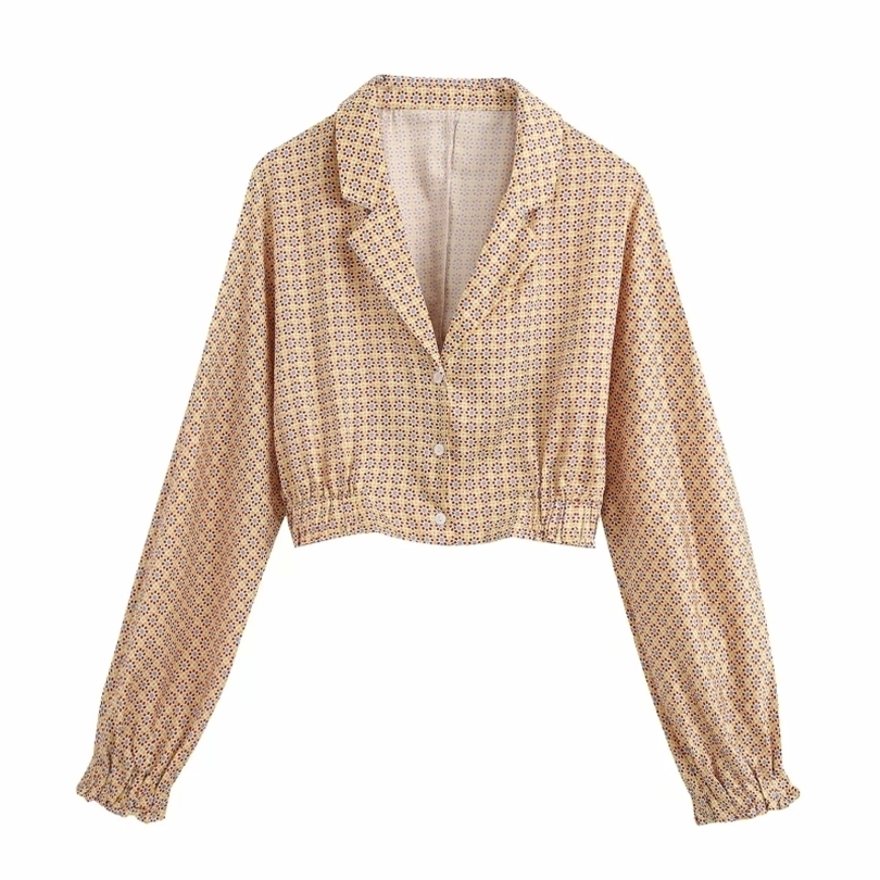 New women vintage geometric floral printing casual smock blouse ladies lantern sleeve kimono shirts chic blusas tops LS6598 T200720