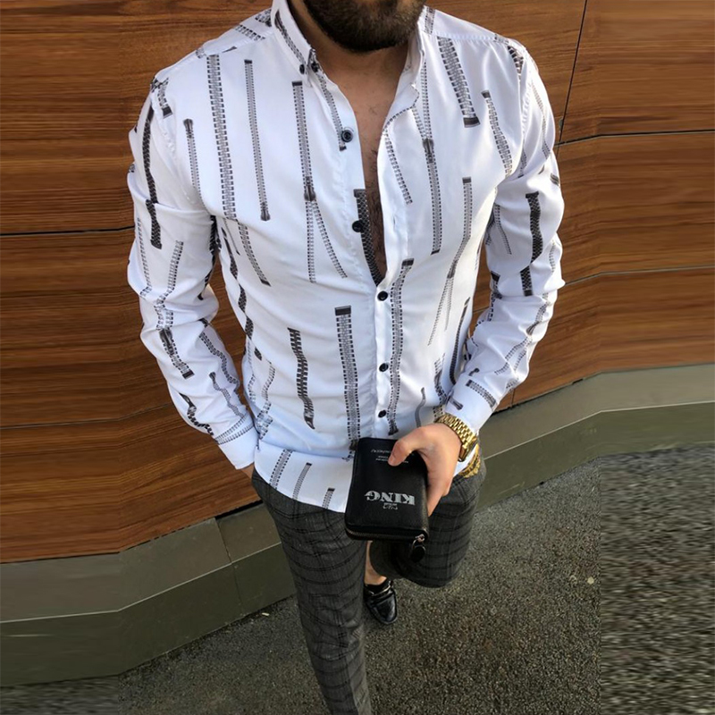 Spring Autumn Long Sleeve Casual Cardigan Tops For Mens Turndown Collar Button Shirt Fashion Pattern Printed Men Shirts 220322