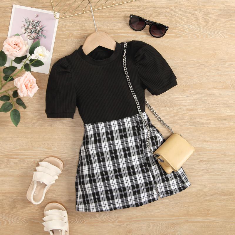 Clothing Sets 2-7Y Summer Fashion Girls 2pcs Clothes Puff Sleeve Solid Knit T Shirts Plaid Printed Mini Skirts ClothingClothing, As pic
Clothing Sets 2-7Y Summer Fashion Girls 2pcs Clothes Puff Sleeve Solid Knit T Shirts Plaid Printed Mini Skirts ClothingClothing, As pic