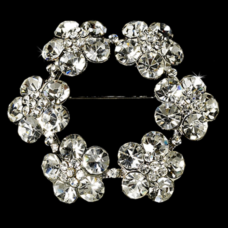 Silver Plaed Clea Rhinestone Crystal Elegant Wreath Bridal Pin Brooch