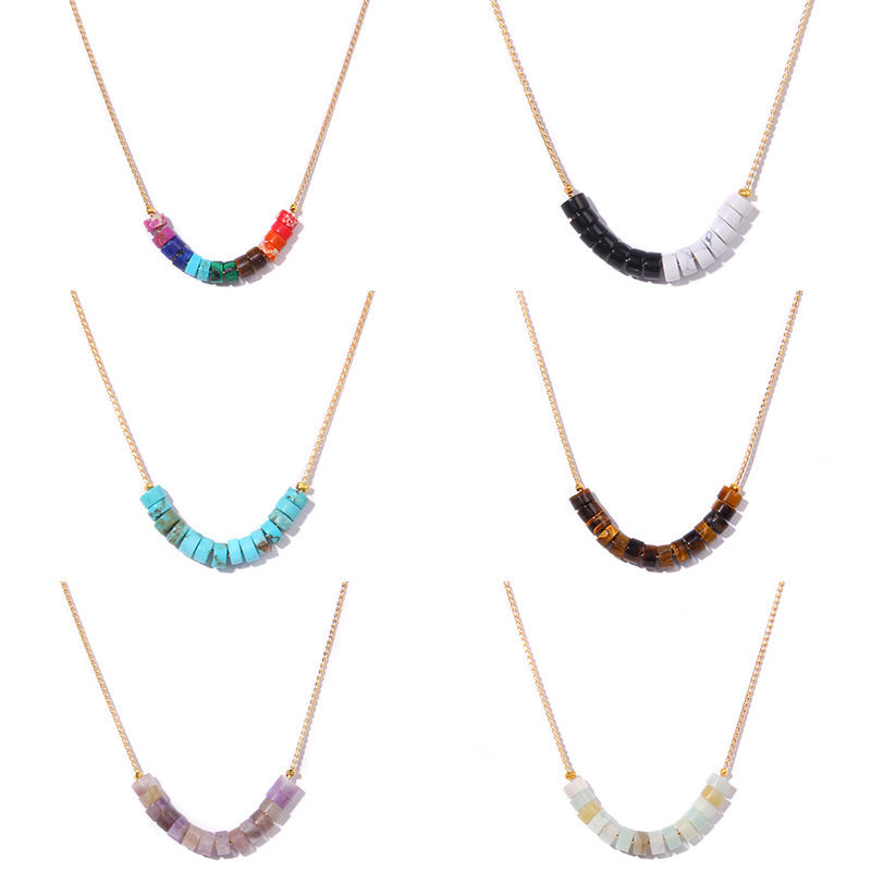 Natural stone necklace Amazonium Tiger Eye Stone Amethyst Senecioserpe Spacer Golden Chain Chakra Necklaces For Women jewelry