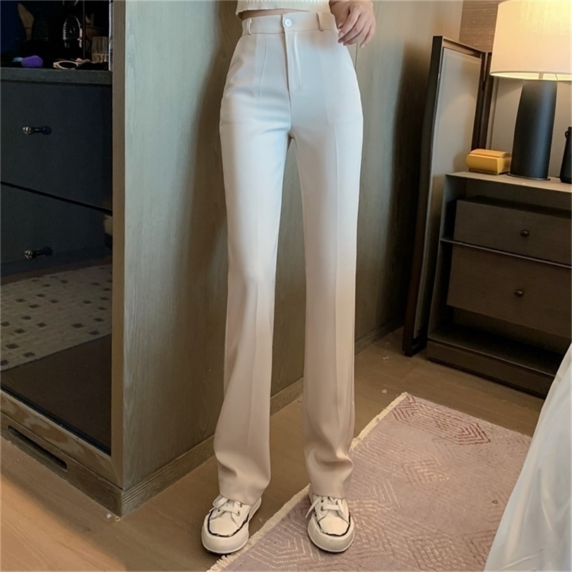 Women Summer Solid Elegant Straight Slim Pants Office Lady Skinny High Waist Fashion Vestido Trousers New 201113
