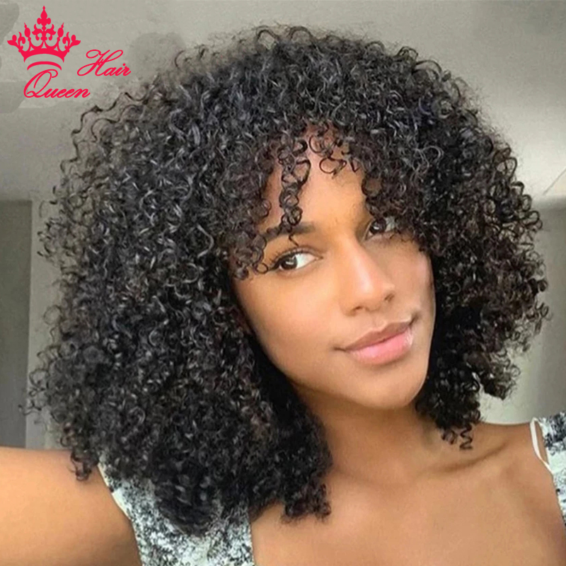 

Spiral Curl / Afro kinky Curly Short Cut Bob Wigs With Bangs Brazilian Hair Wigs For Women Glueless Full Machine Made Cheap Wig 180% Density Queen Hair Products, Natural color