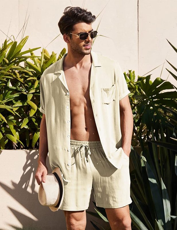 Summer Cotton Linen Shirt Set Men s Casual Outdoor 2 Piece Suit Andhome Clothes Pajamas Comfy Breathable Beach Short Sleeve Sets 220615