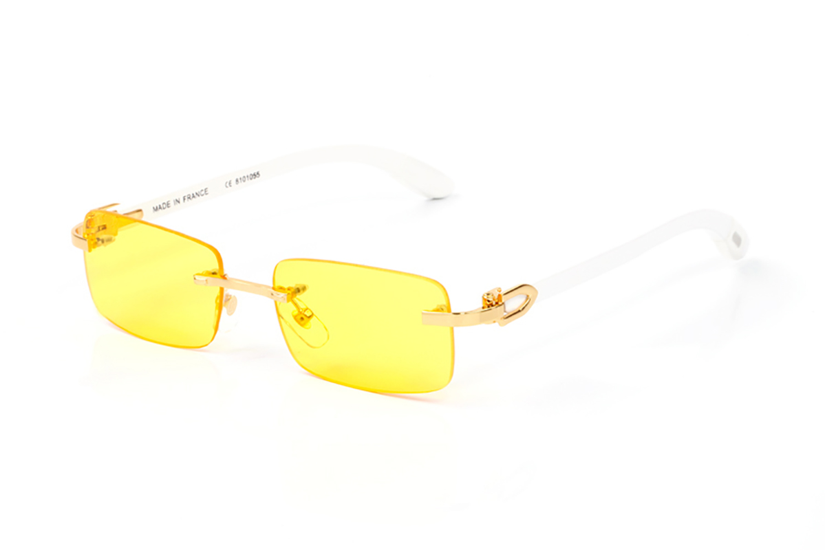 Yellow Designer Square Sunglasses Rimless Buffalo Horn Sun Glasses Womens Fashion Optical Frame Rectangular Vintage RETRO Eyeglasses UV400 Sunglass Mens Eyewear