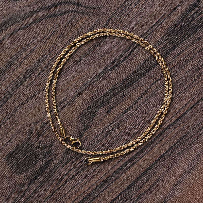 2MM Stainless Steel Twist Thin Rope Chain Choker Layered Hip Hop Men Women 18K Gold Silver Chain Necklace Cool Young Jewelry Nice Gift 16 18 20 22 24 