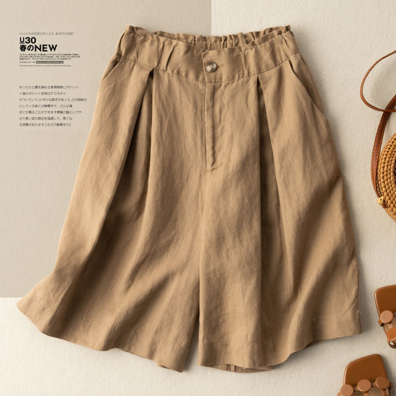 Womens Shorts Summer Linen Casual Loose Ladies Cotton Shorts Solid Color Buttons Oversized Shorts Women High Waist 220527