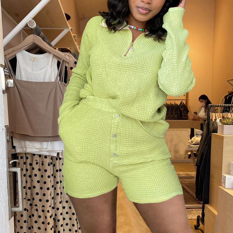 Women' Tracksuits 2022 Spring 2 Pcs Women Sports Set Suit Knitted Waffle Pajamas, Short Pants Home Clothes Leisure For, Black
Women' Tracksuits 2022 Spring 2 Pcs Women Sports Set Suit Knitted Waffle Pajamas, Short Pants Home Clothes Leisure For, Black