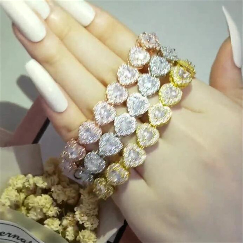 Luxury Jewelry Wedding Bracelet 925 Sterling Silver Heart Shape White Topaz Rose Gold Fill Party Promise Women Engagment Bangle For Lover Gift