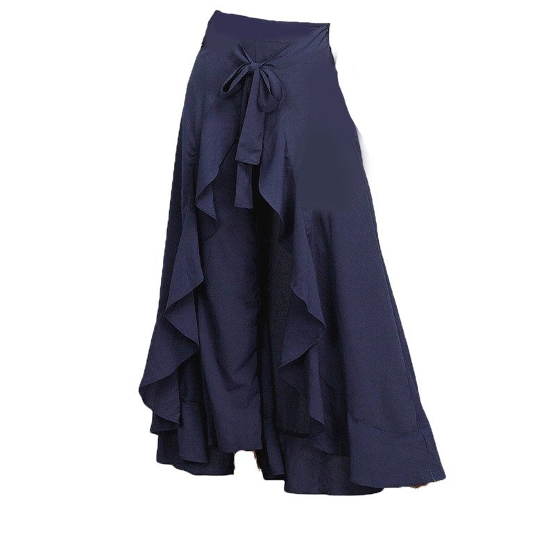 Women Pants Causal Ruffle Drawstring Trouser Elegant High Waist Irregular Loose Pure Color Autumn Female Pant Skirt 220325